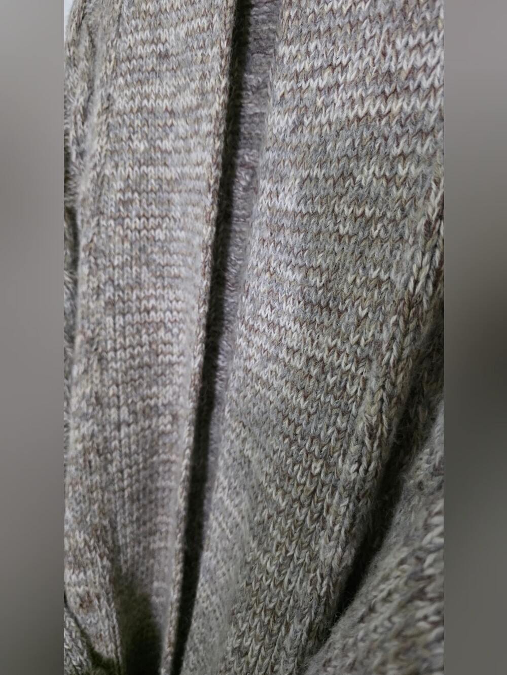 Mohair Wool Blend Belted Long Taupy- Beige Cable Knit Cardigan L-XL - Picture 5 of 13